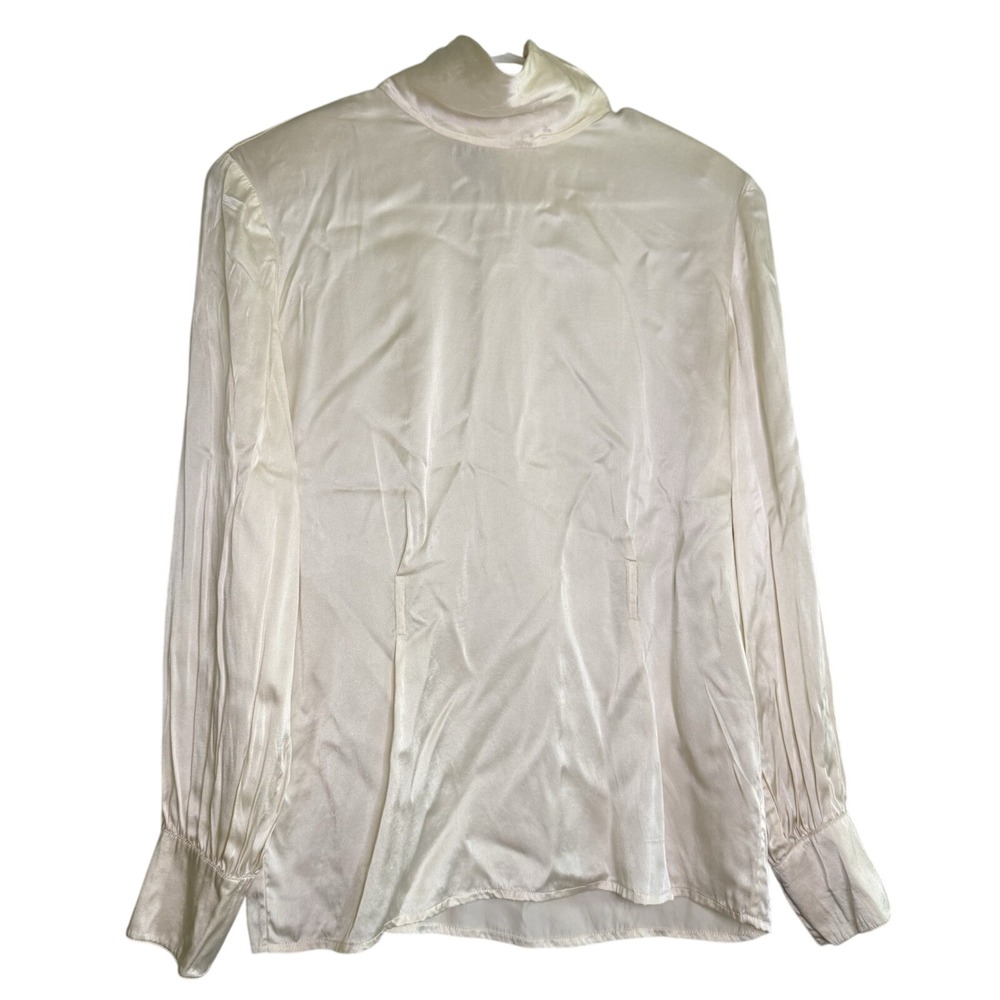 Vintage 80s/90s Ivory 100% Silk Women's‎ Long Sleeve Mock Neck Shirt Size Medium